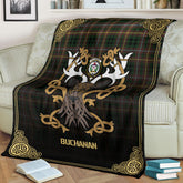 Buchanan Hunting Tartan Crest Premium Blanket - Celtic Stag style